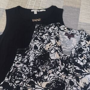 Dana Buchman Black Tank with Black & White Floral Shell